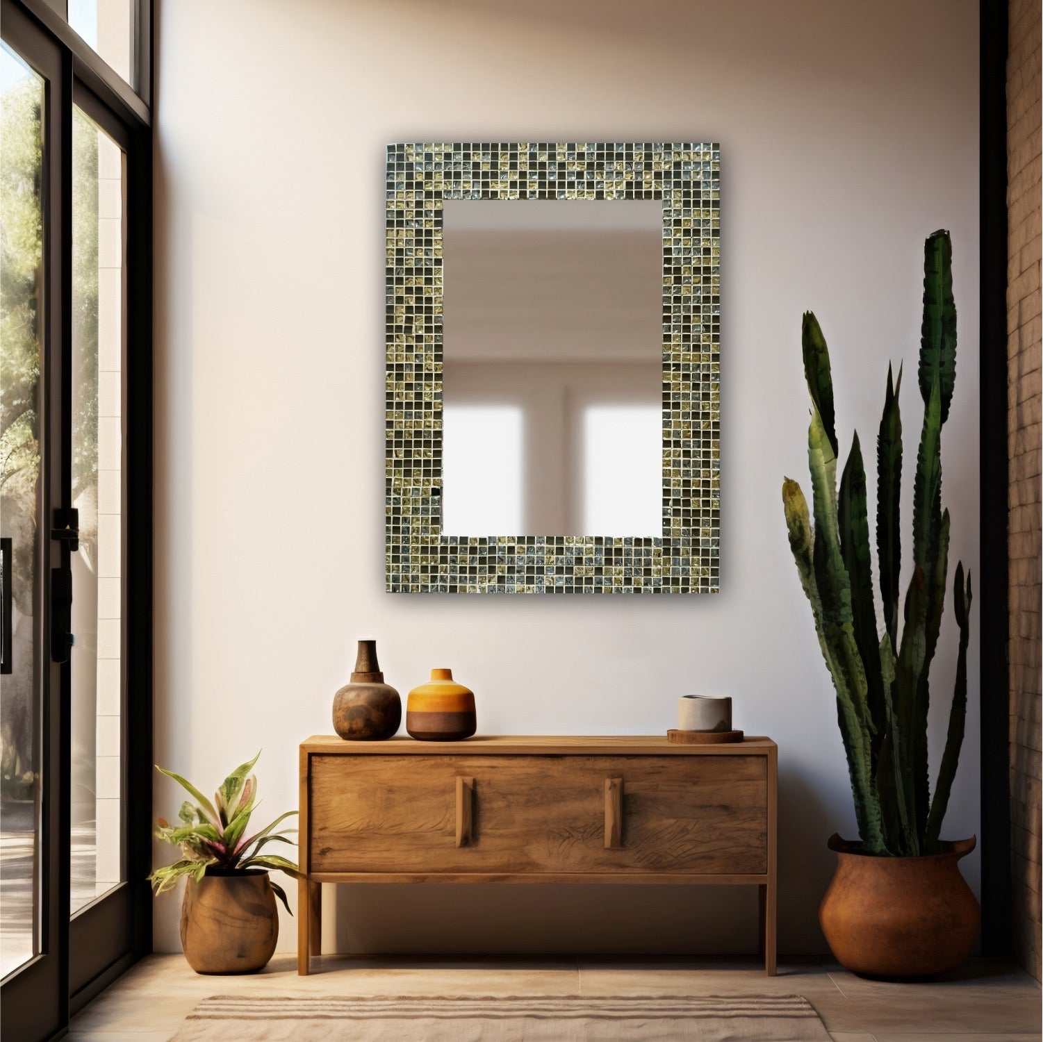 Luxura Glass Mosaic Mirror with Golden Accents Antique Home Decor for Luxury Homes